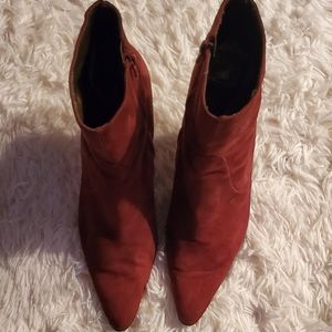 Nine West Wine colored suede 4in bootie, size 10